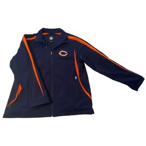 NFL Chicago Bears Mens Large Navy Blue Orange Full Zip Softshell Fleece Jacket